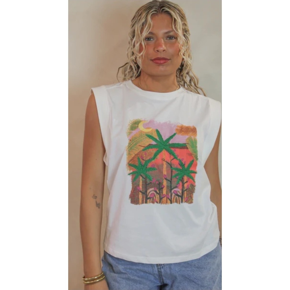 Skies Are Blue Palm Muscle Sleeveless Tank Womens Size Small 100% Cotton NWT